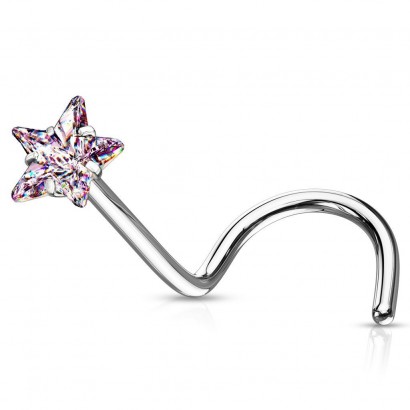 Zahnutý piercing do nosu hvězdička (růžová)