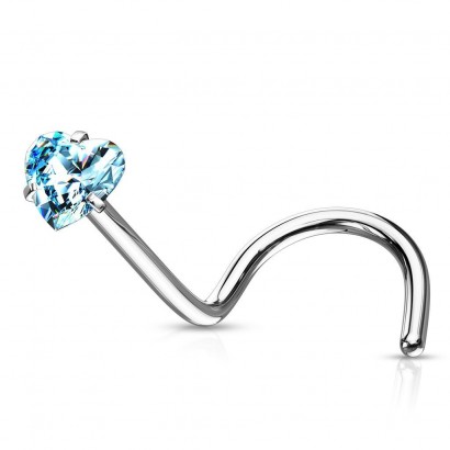 Zahnutý piercing do nosu srdíčko (tyrkysová)
