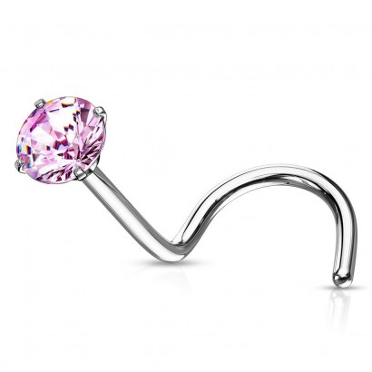 Zahnutý piercing do nosu - růžový zirkon (2,5 mm)
