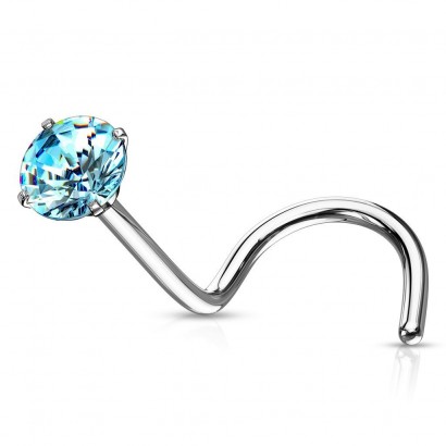 Zahnutý piercing do nosu - tyrkysový zirkon (2,5 mm)