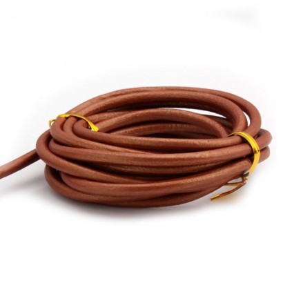 Kožená šňůrka kulatá měděná metalická, tl. 4 mm , 10cm