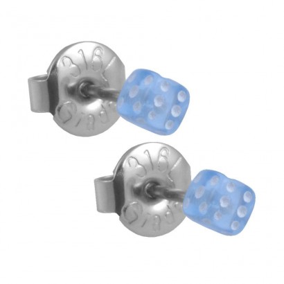 Naušnice chirurgická ocel hrací kostky ESSW05-3 light blue