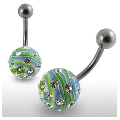 Piercing do pupíku fimo s krystalky PBFDBLY605