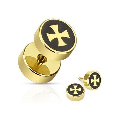 Piercing falešný plug železný kříž HWPSFX55