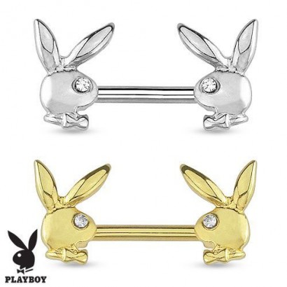 Zlacený piercing do bradavky Playboy