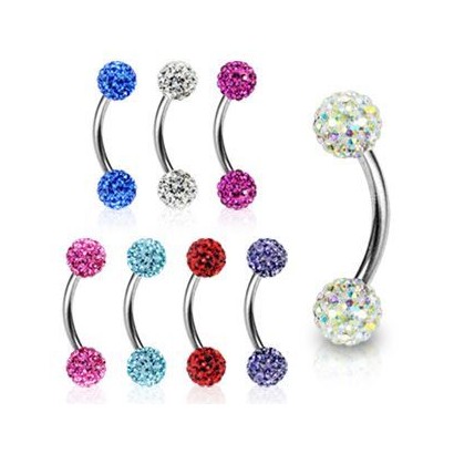 Piercing do obočí chirurgická ocel s krystalky HWESD02 (tmavě modrá)