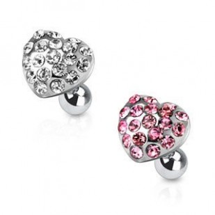 Piercing tragus chirurgická ocel srdce růžové