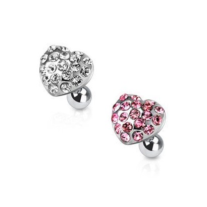 Piercing tragus chirurgická ocel srdce růžové