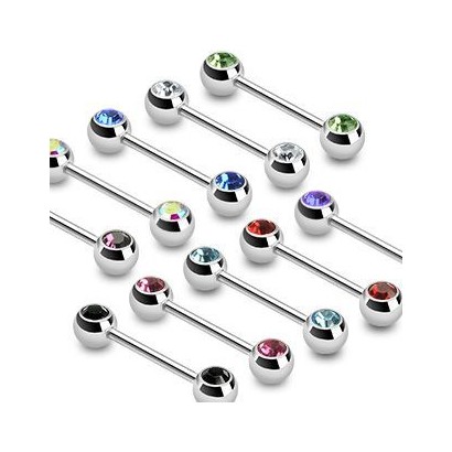 Piercing do bradavky chirurgická ocel s kamínky HWBS32 (zelená)