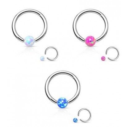 Piercing chirurgická ocel kroužek s opálem HWRS05