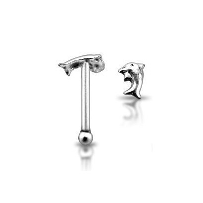 Stříbrný piercing do nosu - delfín