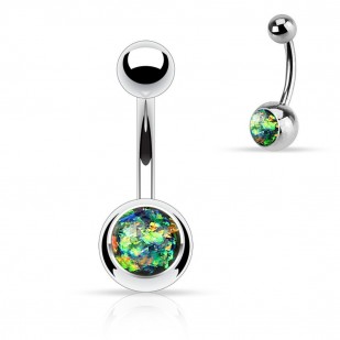 Piercing do pupíku - banánek zelenozlatý glitrový