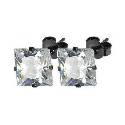Černé ocelové náušnice - zirkony 6 x 6 mm