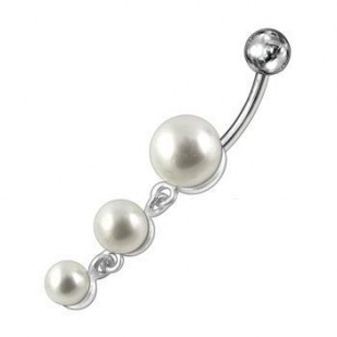 Stříbrný piercing do pupíku  - perličky