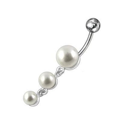 Stříbrný piercing do pupíku  - perličky