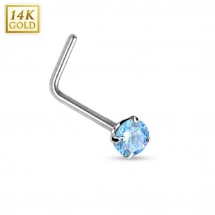 Zlatý piercing do nosu tyrkysový zirkon, Au 585/1000