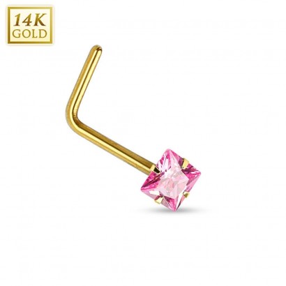 Zlatý piercing do nosu - růžový zirkon, Au 585/1000