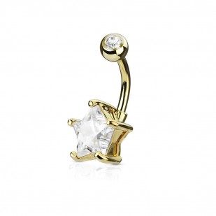 Zlacený piercing do pupíku hvězda, čirý kámen 10 mm