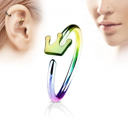 Duhový piercing do nosu/ucha kruh s korunkou