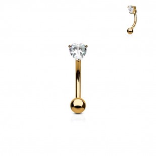 Zlacený piercing do obočí - zirkon, čirá barva