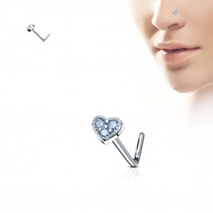 Piercing do nosu srdíčko, tyrkysové kamínky
