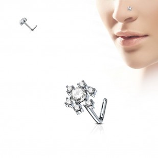 Zahnutý piercing do nosu, čiré kamínky