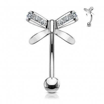 Piercing do obočí mašlička, čiré zirkony