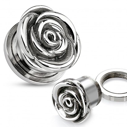 Ocelový plug do ucha květ růže HWPSZ63 (10 mm)