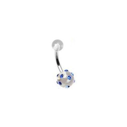 Piercing do pupíku - banánek zdobený zirkony (čirá/tmavě modrá)