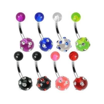 Piercing do pupíku - banánek zdobený zirkony (černý/červené)