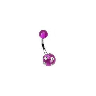 Piercing do pupíku - banánek zdobený zirkony (čirá/fialová)