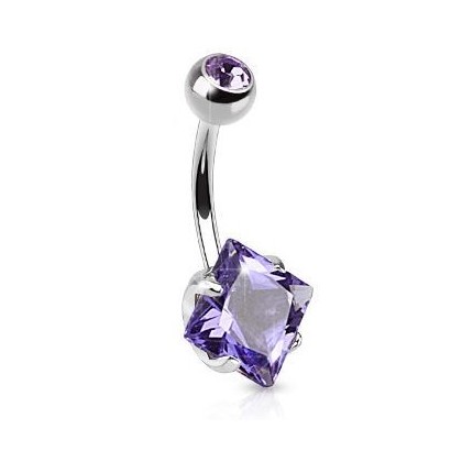 Piercing do pupíku - čtvercový kamínek (fialová)