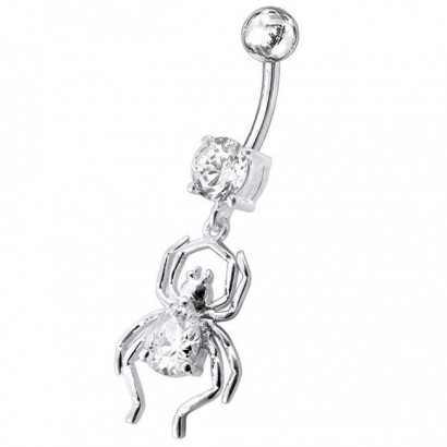Stříbrný piercing do pupíku - pavouček (čirá)