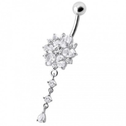 Stříbrný piercing do pupíku - kytička (čirá)