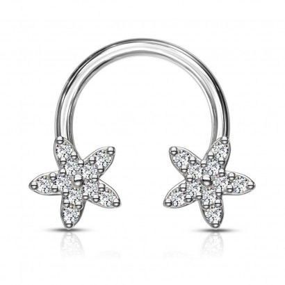 Piercing - podkova s kytičkami, čiré kamínky