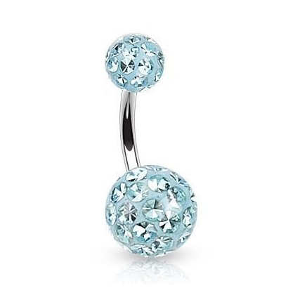 Piercing do pupíku zdobený krystaly Swarovski® (tyrkysová, 1,6 x 10 mm)
