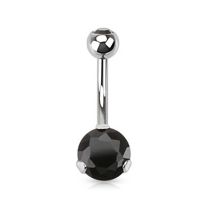 Piercing do pupíku - banánek se zirkony (černá, 1,6 x 10 mm)