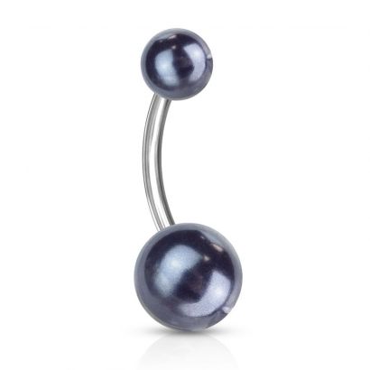Piercing do pupíku - perličky (černá, 1,6 x 10 mm)