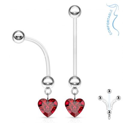 Těhotenský piercing do pupíku - srdíčko (červená, 1,6 x 25 mm)