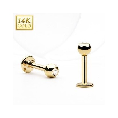 Zlatý piercing do brady - labreta zirkon, Au 585/1000 (0,34 g, 1,2 x 8 mm)