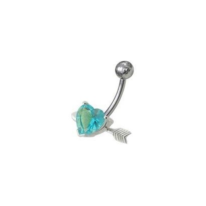 Stříbrný piercing do pupíku - srdíčko probodnuté (tyrkysová)