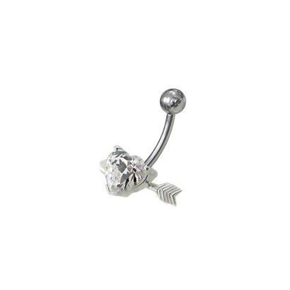 Stříbrný piercing do pupíku - srdíčko probodnuté (čirá)