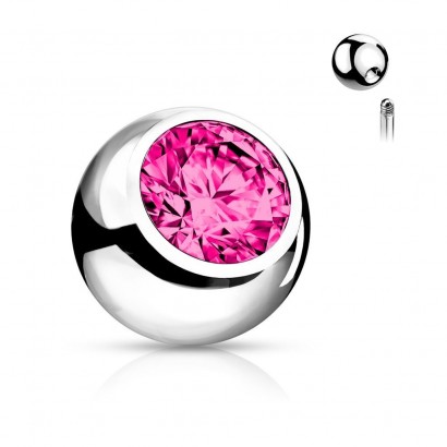 Náhradní kulička chirurgická ocel se zirkonem 1,6 x 6 mm (tmavě růžová)
