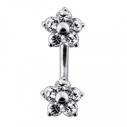 Stříbrný piercing do pupíku - kytičky (čirá)