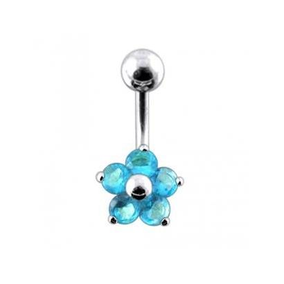 Stříbrný piercing do pupíku - kytička (tyrkysová)