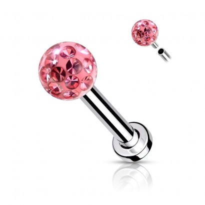 Piercing do brady - labreta/cartilage s kamínky 1,2 x 8 mm (růžová)