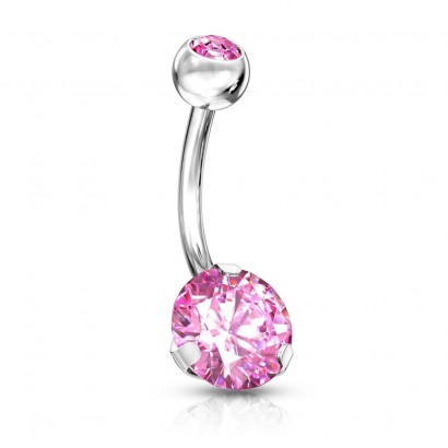 Piercing do pupíku - banánek se zirkony (růžová, 1,6 x 10 mm)