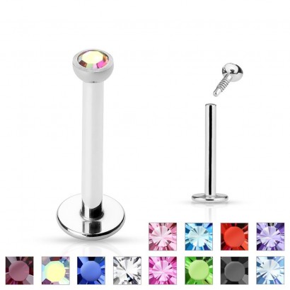 Piercing do brady - labreta, zirkon 2 mm (světle modrá, 1,2 x 8 mm)