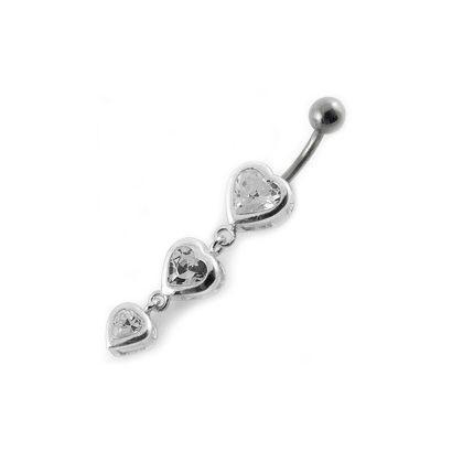 Stříbrný piercing do pupíku - srdíčka (čirá)