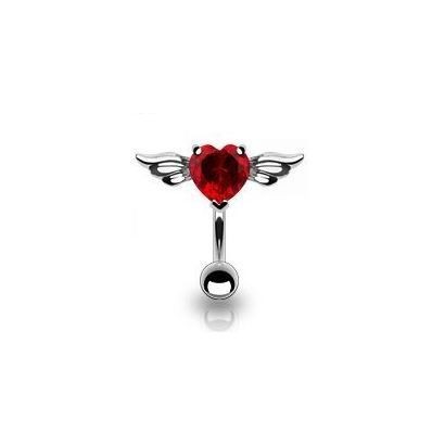 Piercing do pupíku - okřídlené srdce (červená)